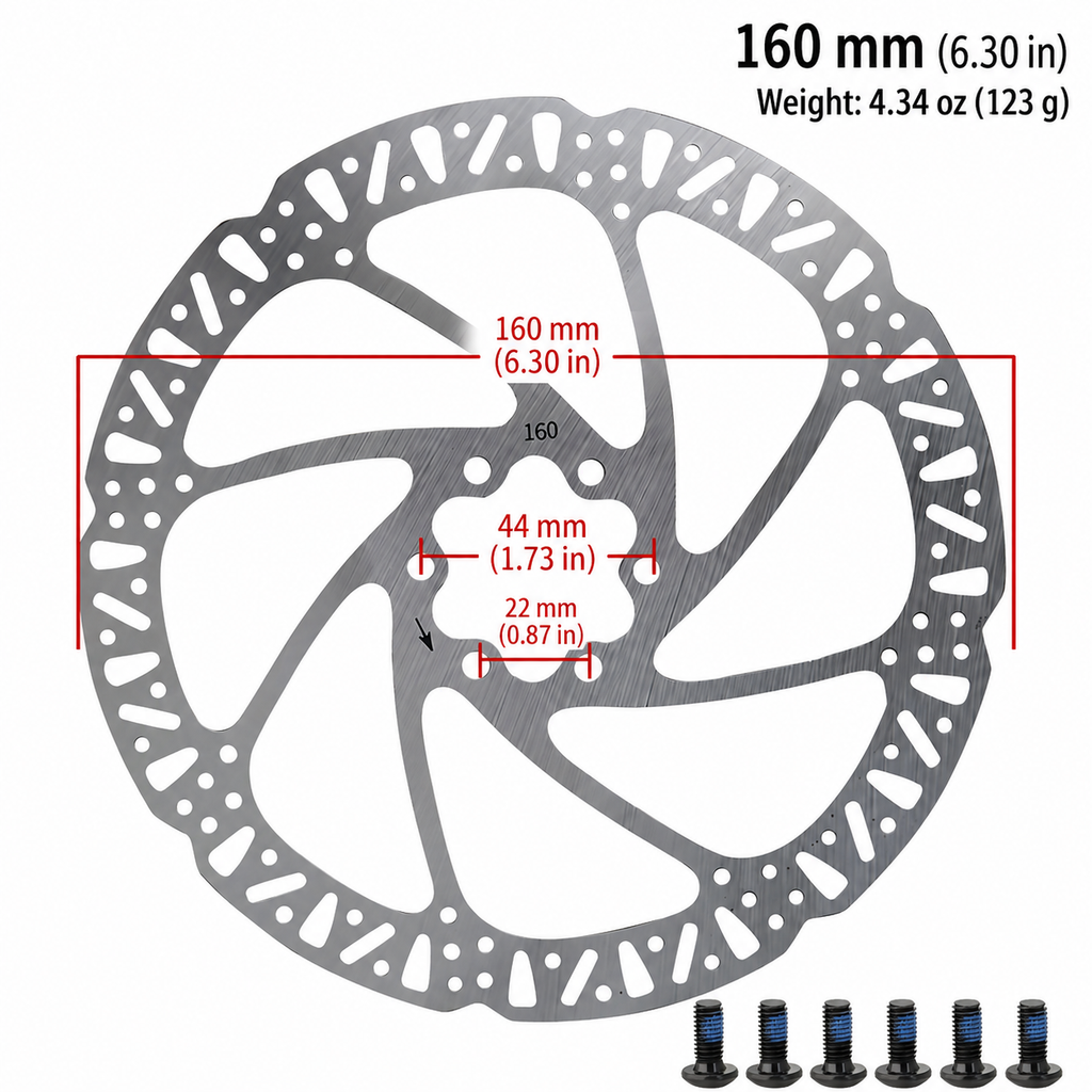 160mm / 180mm Bike Disc Brake Rotor – Stainless Steel MTB & E-Bike Brake Disc with Bolts | SurgeGlide